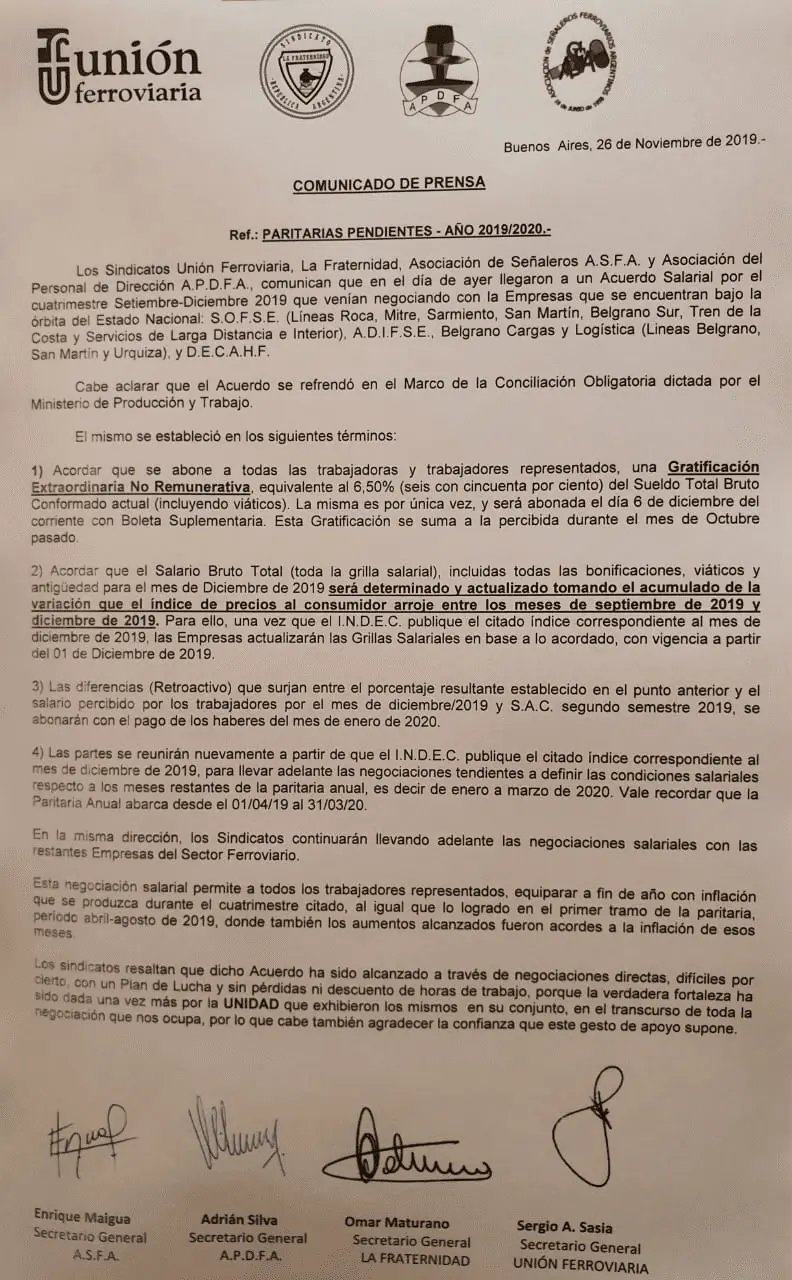 bono de fin de ano para ferroviarios - Cuál es el sueldo de un empleado ferroviario