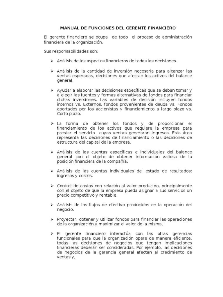 manual de funciones de un gerente de finanzas - Cuáles son los roles de un gerente financiero