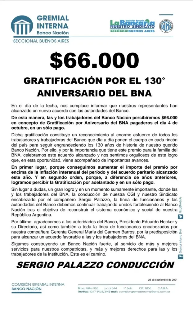 bono empleados banco nacion - Cuánto gana un empleado del Banco Nación Argentina
