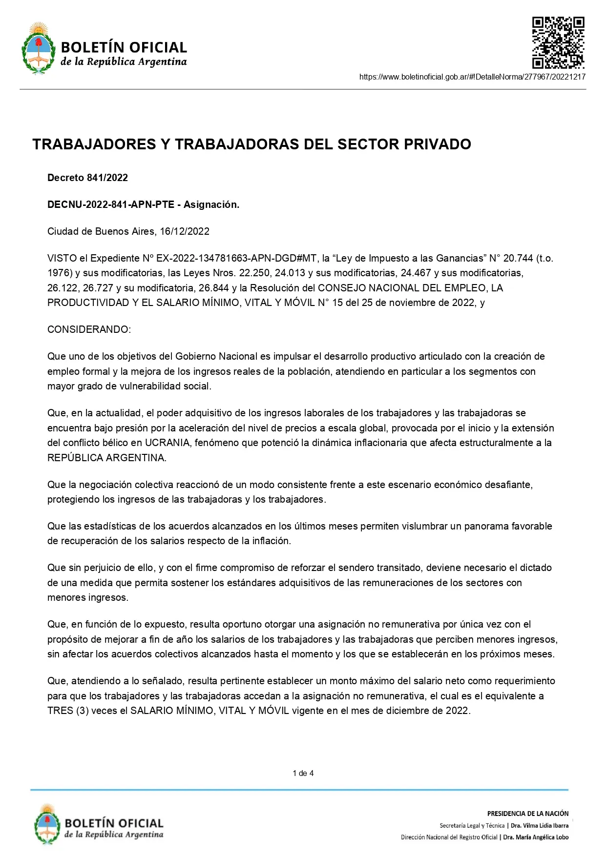 decreto bono de fin de ano 2022 boletin oficial - Qué es el decreto 841 22