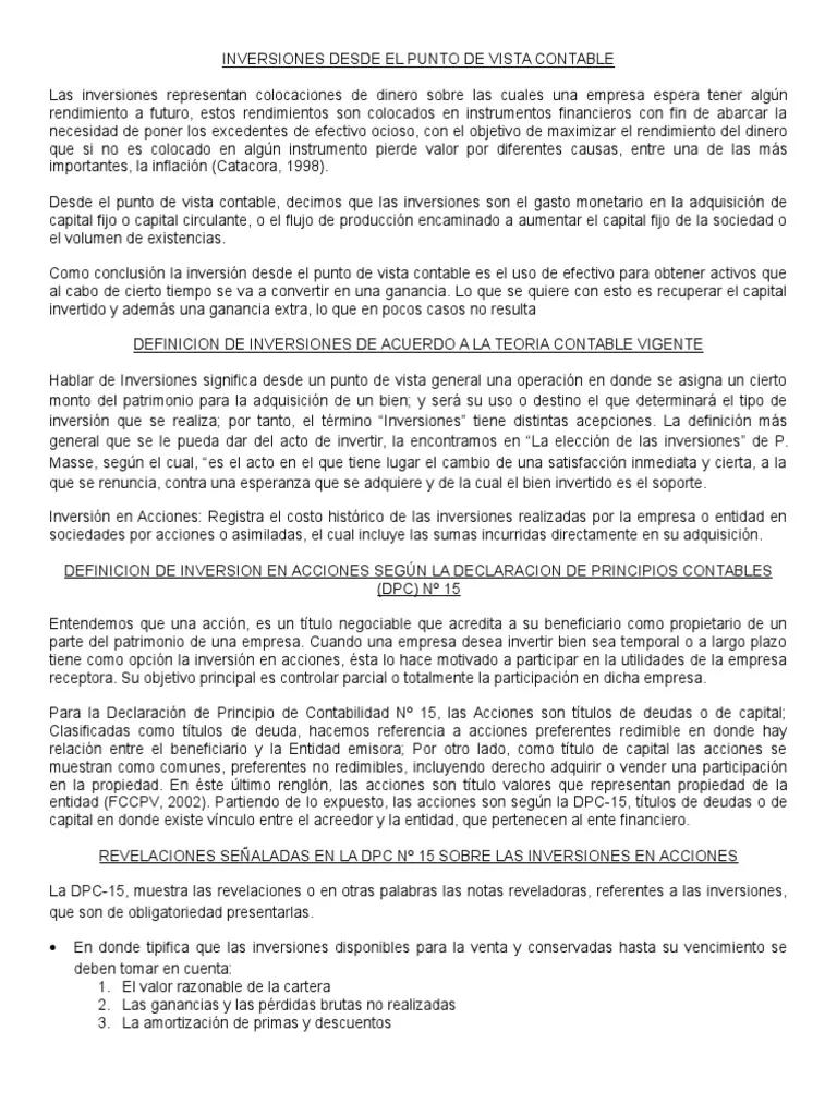 definicion de la inversion en acciones segun dpc 15 - Qué es la DPC 15