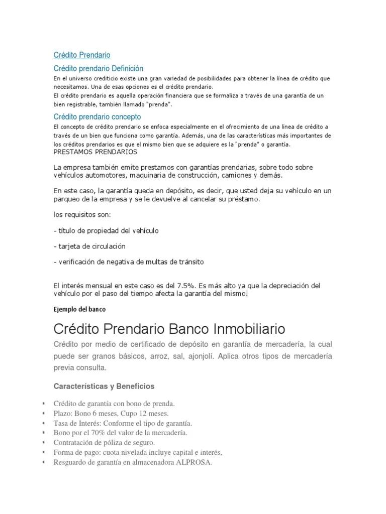 prendario definicion finanzas - Qué es prendaria