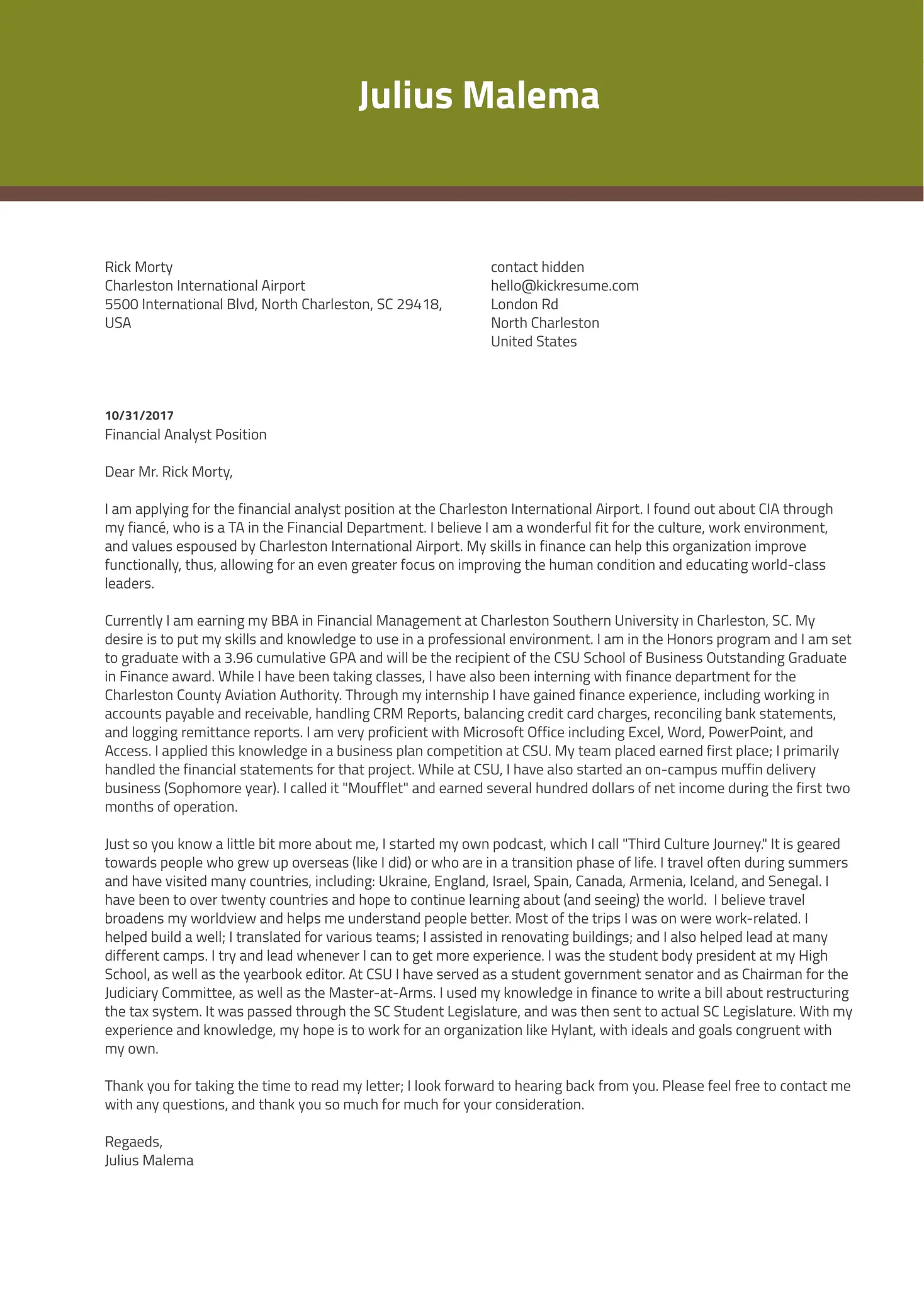 carta de presentacion para cv finanzas - Qué poner en la carta de presentación de un CV