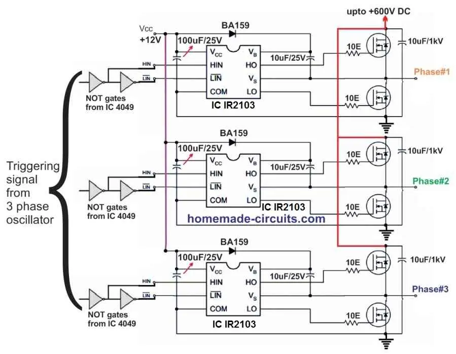 5kw inverter 3 phases circuit diagram - What is a 3-phase inverter circuit